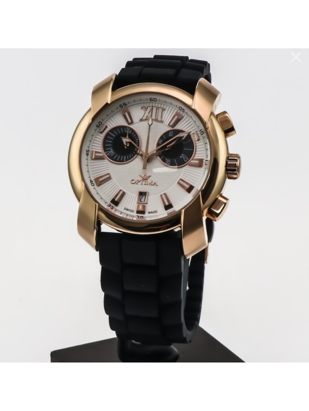 Optima Swiss Chronograph Watch 43m Rose Gold Stainless Steel